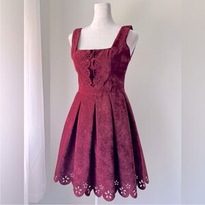 Burgundy Velvet Square Neck Sleeveless Mini Dress